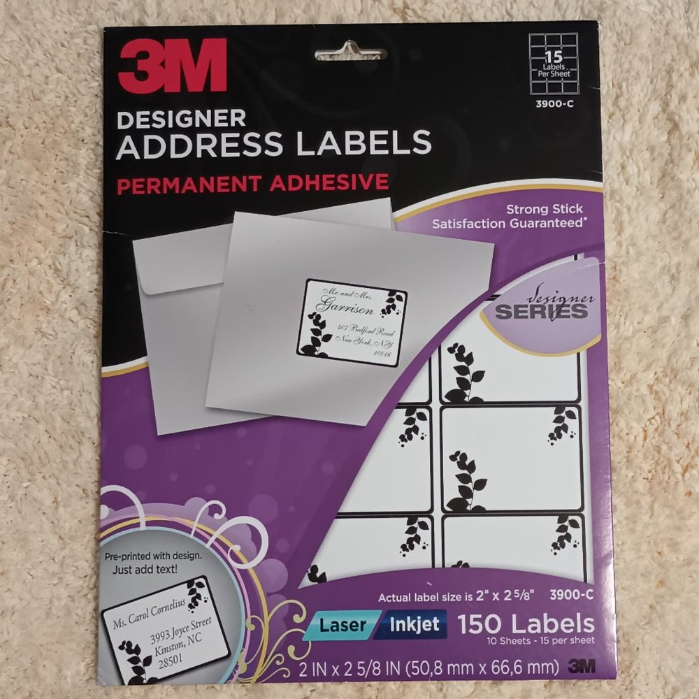 NEW!! 3M 3900-C Designer 2" x 2-5/8" Address Labels (150 labels)
